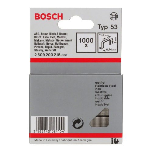 Bosch finomhuzal tűzőkapocs Inox Type 53 8mm 1000db