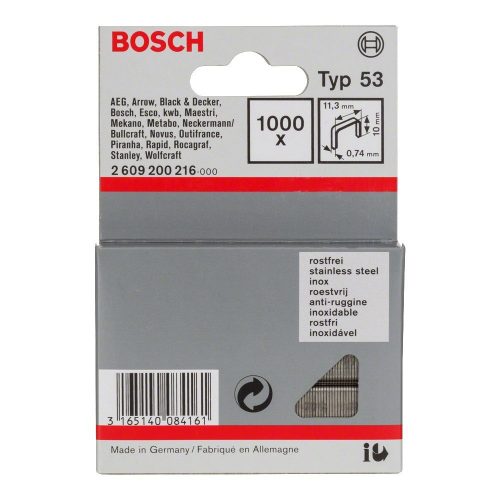 Bosch finomhuzal tűzőkapocs Inox Type 53 10mm 1000db