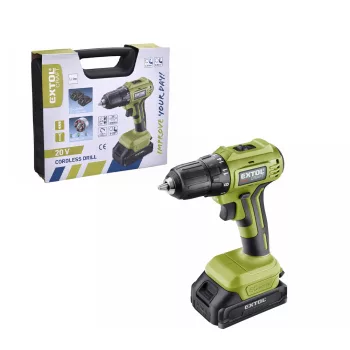   Extol Craft akkus fúrócsavarozó, Power Share, kefementes motor, kofferban; 2db 2000 mAh Li-ion ak