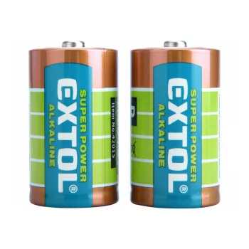   Extol elem készlet 2 db, alkáli, 1,5V, méret: D (LR20); hosszú étettartam, bliszteren