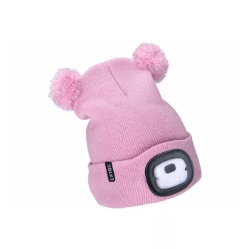   Extol Light sapka, gyerek, rózsaszín, kötött, kivehető LED homloklámpával, 4×25 Lumen; USB tölthető