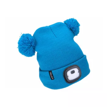  Extol Light sapka, gyerek, kék, kötött, kivehető LED homloklámpával, 4×25 Lumen; USB tölthető Li-