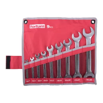   Fortum villás kulcs készlet 9db 6-32mm, 61CrV5, mattkróm; 6×7, 8×9, 10×11, 12×13, 14×17, 18×19, 2