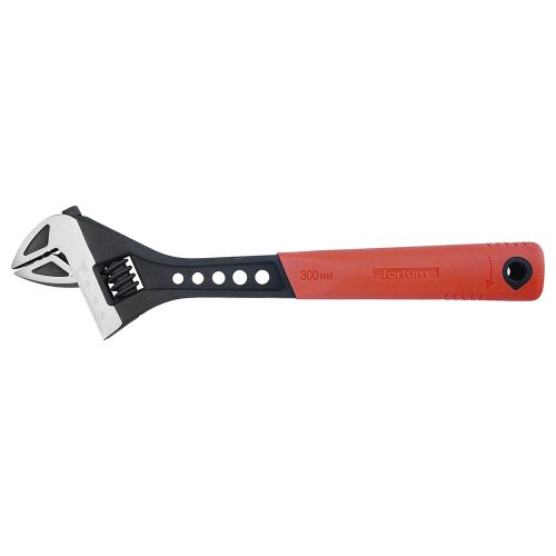 Fortum villáskulcs állítható, FP sorozat, 61CrV5, gumírozott markolat; 300mm/12", foszfátozott