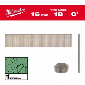   Milwaukee fejnélküli finishelő szeg gyanta bevonatú, galvanizált 18G 16mm SC1, 10000 db/csomag
