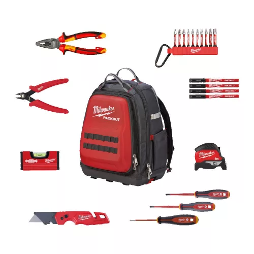 Milwaukee villanyszerelő készlet 23 részes, PACKOUT hátizsákban