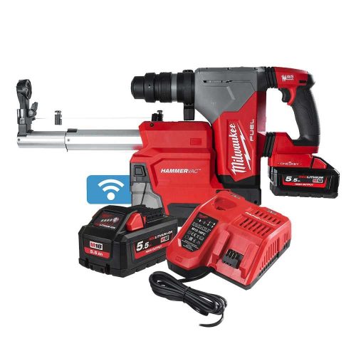 Milwaukee akkus SDS-Plus fúró-vésokalapács porelszívóval M18 ONE FHPX DEL-552C 18V 2x5,5Ah