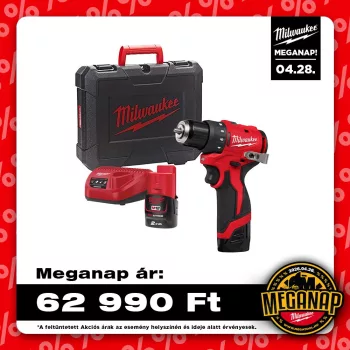   Milwaukee akkus fúró-csavarozó M12 BLDDRC-202C 12V 2x2,0 Ah, kofferben