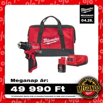   Milwaukee akkus fúró-csavarozó M12 BLDDRC-201BRF 12V 1x2,0 Ah, szerszámtáskában