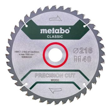   Metabo körfűrészlap "precision cut wood - classic", 216x30 Z40 WZ 5°neg /B