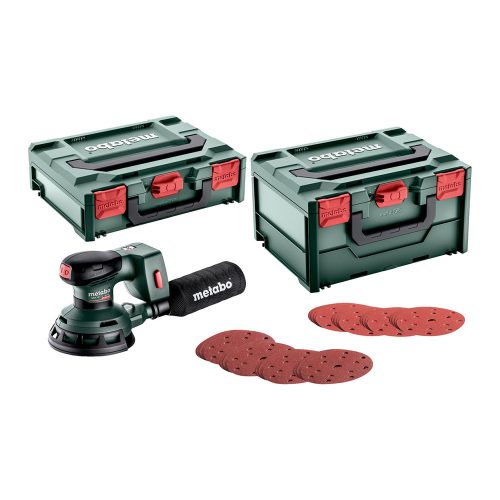 Metabo akkus excentercsiszoló SXA 18 LTX 125 BL + 100 részes papírkészlet 18V alapgép Metabox koffer