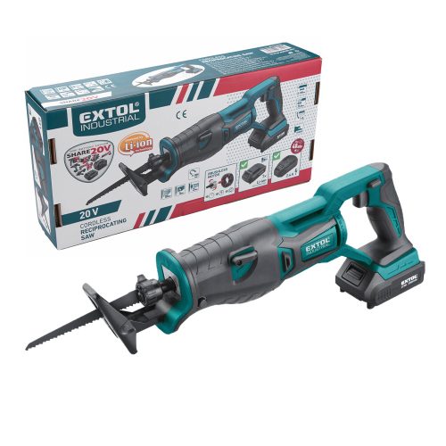 Extol Industrial akkus szablyafűrészgép, Share20V, Li-ion, 1db akku, 1db töltő, 2000 mAh, 0-3000