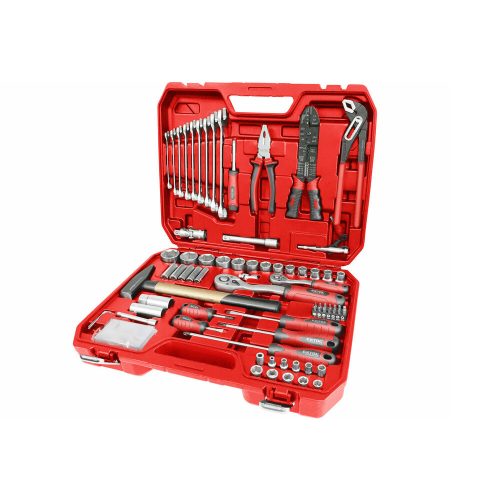 Extol Premium szerszám és dugókulcs készlet,100db; 1/4", és 1/2" racs.kar (45 fog), cs-v kulcs, c
