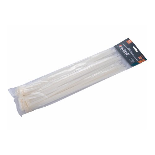 Extol Premium kábelkötegelő 7,6×380mm 50db, fehér nylon; UV-, sav- és lúgálló
