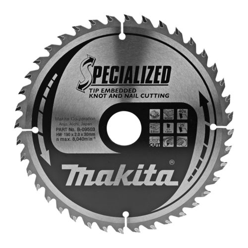 Makita körfurészlap szög, csomósfa 190x30mm Z40