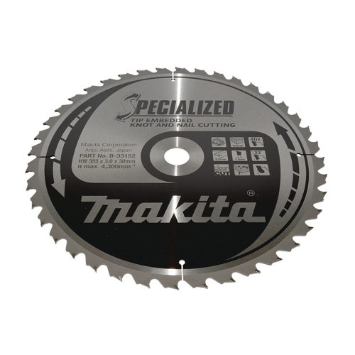 Makita körfűrészlap szöges és csomós fáhóz 355x30x3mm 40 fog