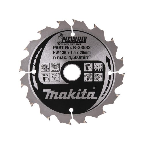 Makita körfűrészlap akkus géppel, fához 136x20x1,5mm 16 fog