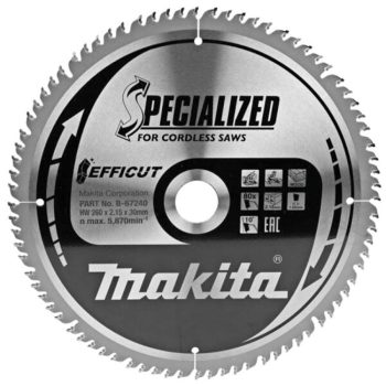   Makita EFFICUT körfűrészlap akkus géppel, fához 260x30x2,15mm 80 fog