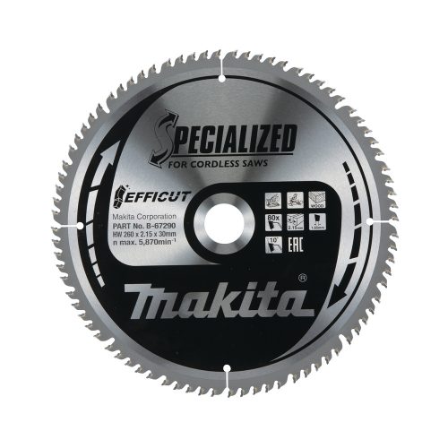 Makita EFFICUT körfűrészlap akkus géppel, fához 260x30x2,15mm 80 fog