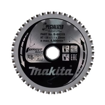   Makita EFFICUT körfűrészlap akkus géppel, rozsdamentes acélhoz, fémhez 136x20x1,1mm 45 fog