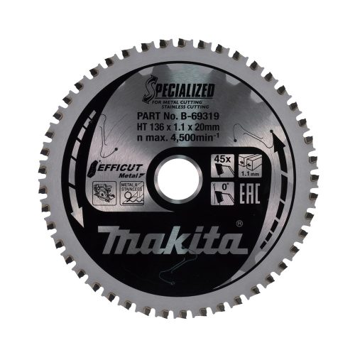 Makita EFFICUT körfűrészlap akkus géppel, rozsdamentes acélhoz, fémhez 136x20x1,1mm 45 fog