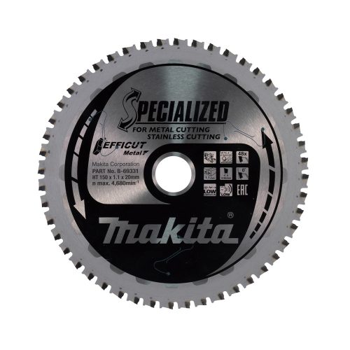 Makita EFFICUT körfűrészlap akkus géppel, rozsdamentes acélhoz, fémhez 150x20x1,1mm 48 fog