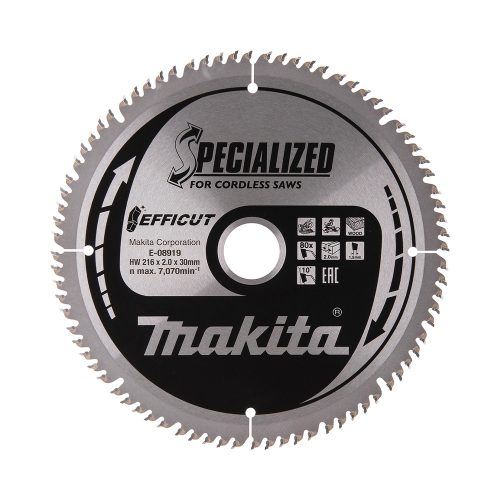 Makita EFFICUT körfűrészlap akkus géppel, fához 216x30x2mm 80 fog