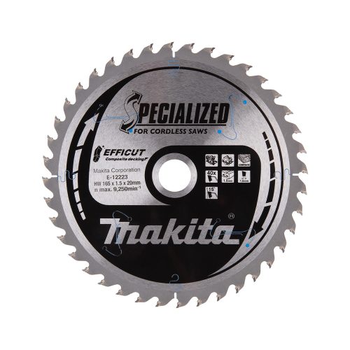 Makita EFFICUT körfűrészlap akkus géppel, kompozithoz 165x20x1,5mm 40 fog