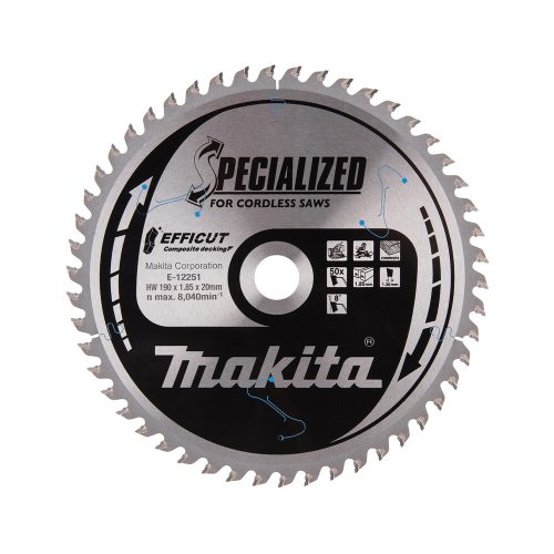 Makita EFFICUT körfűrészlap akkus géppel, kompozithoz 190x20x1,85mm 50 fog