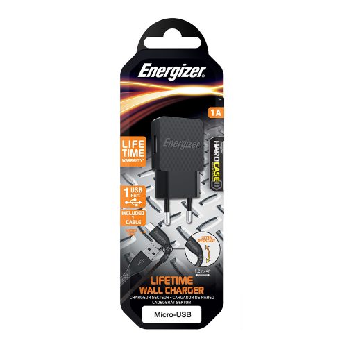Energizer fali töltő 1A EU + MicroUSB kábel fekete