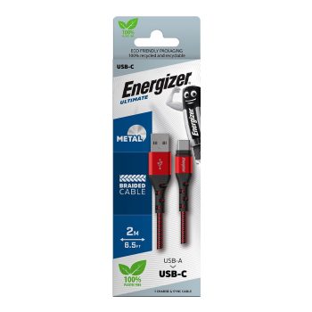 Energizer töltőkábel USB-C 2M piros textil borítás