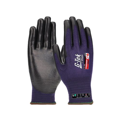 G-TEK PosiGrip MAX 18G kötött, HPPE/nylon/spandex, PosiGripMax tenyérmártott munkavédelmi kesztyű fekete/lila 09/L