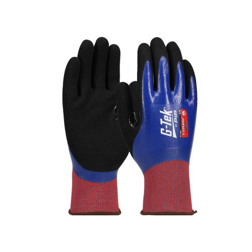 G-TEK Typhan OIL XREY/nylon/spandex kötött, nitril tenyérmártott munkavédelmi kesztyű fekete/kék/burgundi 09/L