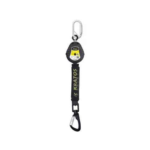 Kratos visszahúzható zuhanásgátló műanyag házban + karabiner - 1,8m fekete/zöld