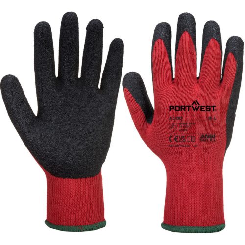 Portwest A100 Latex mártott kesztyű Piros/Fekete - M