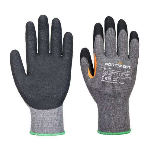 Portwest A106 Grip 10 Latex megerősített hüvelykujjas kesztyű (12 pár) Szürke/Fekete - S