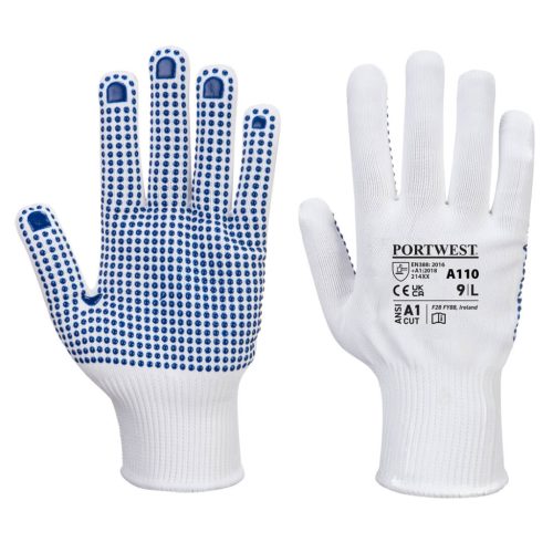 Portwest A110 Nylon PVC pontozott kesztyű Fehér/Kék - XS