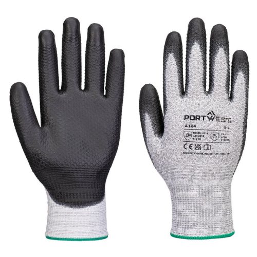 Portwest A124 Grip 13 PU gyémántkötésű kesztyű (12 pár) Szürke/Fekete - L