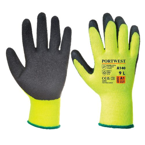 Portwest A140 Thermal latex mártott kesztyű Sárga/Fekete - M