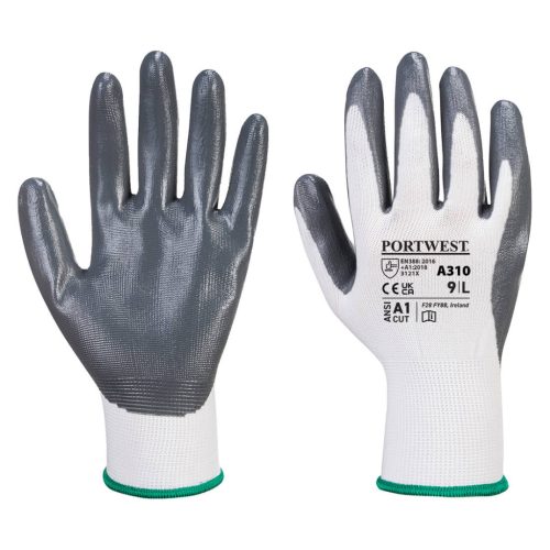 Portwest A310 Flexo Grip nitril kesztyű Szürke/Fehér - S