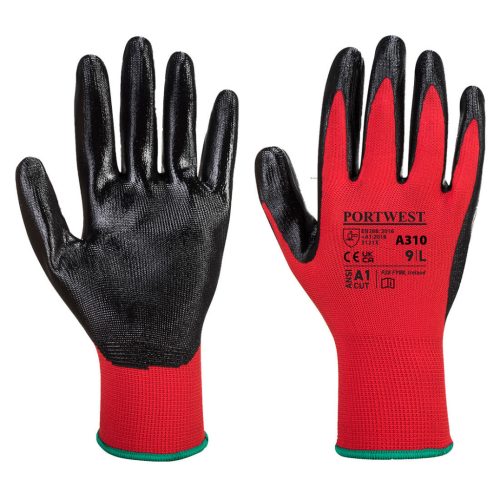 Portwest A310 Flexo Grip nitril kesztyű Piros/Fekete - M