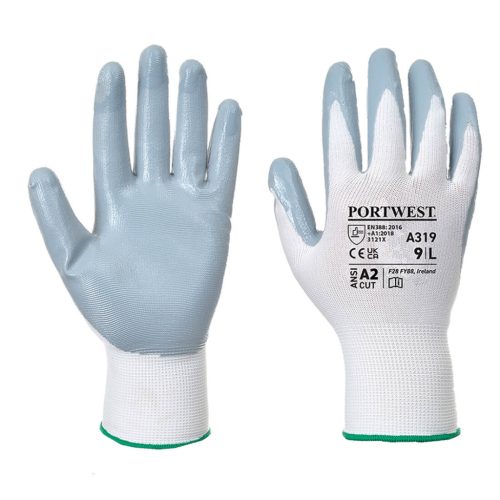 Portwest A319 Flexo Grip nitril kesztyű Szürke/Fehér - XL