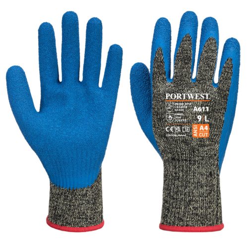 Portwest A611 Aramid HR Cut Latex kesztyű Fekete/Kék - S