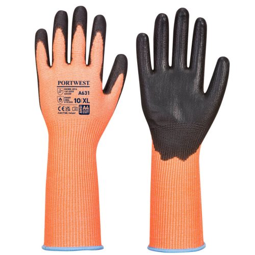 Portwest A631 Vis-Tex Cut kesztyű hosszú mandzsettával Narancs/Fekete - S