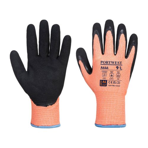 Portwest A646 Vis-Tex Winter HR Cut nitril kesztyű Narancs/Fekete - S