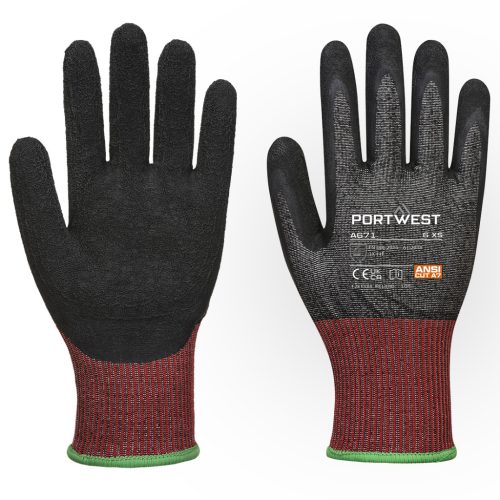 Portwest A671 CT200 AHR13 Latex vágásbiztos kesztyű Fekete/Piros - S