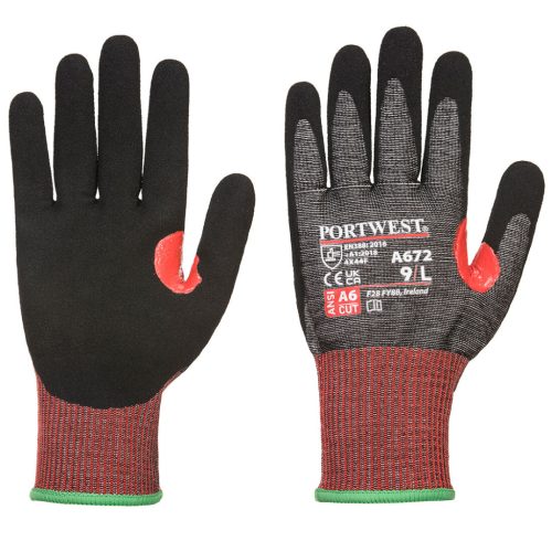 Portwest A672 CS CUT F13 nitril vágásbiztos kesztyű Fekete/Piros - M
