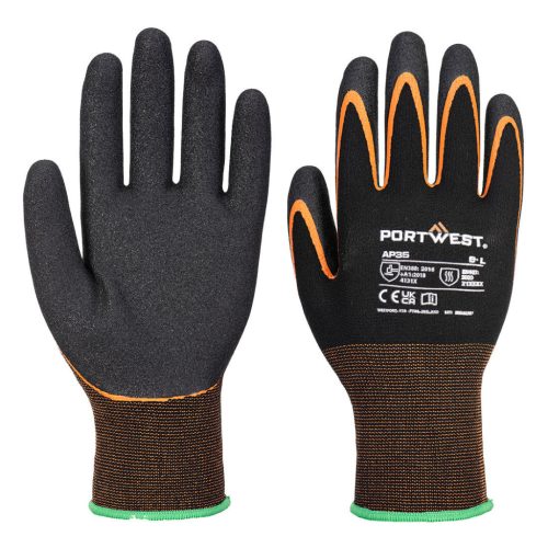 Portwest AP35 Grip 15 dupla nitril mártással ellátott kesztyű Fekete/Narancs - M