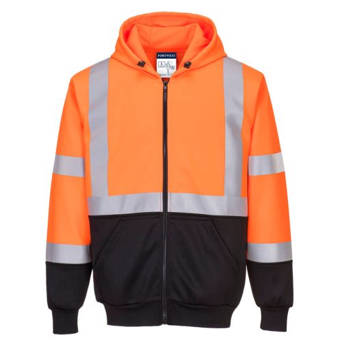 Portwest B315 Hi-Vis kéttónusú kapucnis pulóver Narancs/Fekete - M
