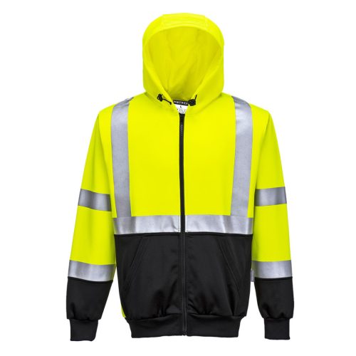 Portwest B315 Hi-Vis kéttónusú kapucnis pulóver Sárga/Fekete - 4XL
